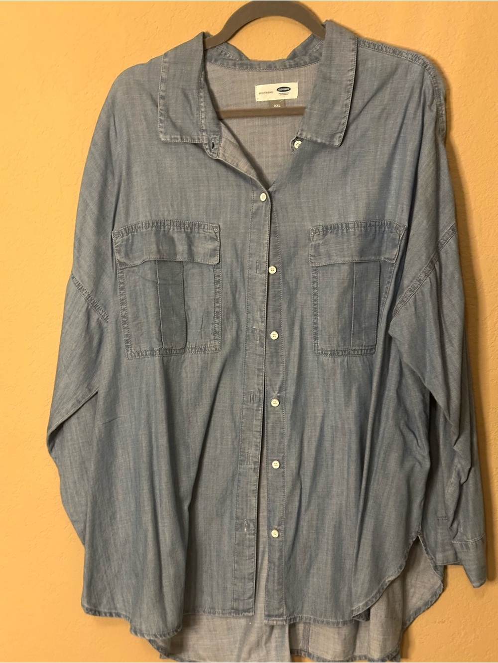 Old Navy Boyfriend Light Blue Denim-Style Women’s Button-Up Shirt XXl